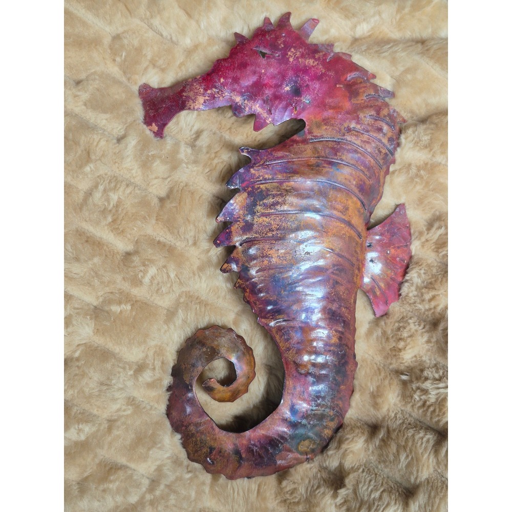 Vintage Signed‎ 2000 Copper Seahorse Wall Hanging Nautical Coastal Metal Art